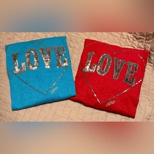 Aeropostale Women's 1 Blue 1 Red Love Graphic Long Sleeve Shirts
